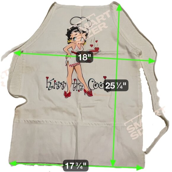 Betty Boop Kiss the Cook Apron Chef White Cotton VTG Kitchen Cartoon Grill BBQ - Picture 9 of 9